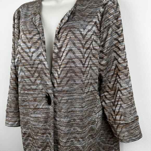 NEW Chicos Collection Cardigan Jacket Chevron Shimmer Neutral Tans Chicos 2 US L - Picture 5 of 15